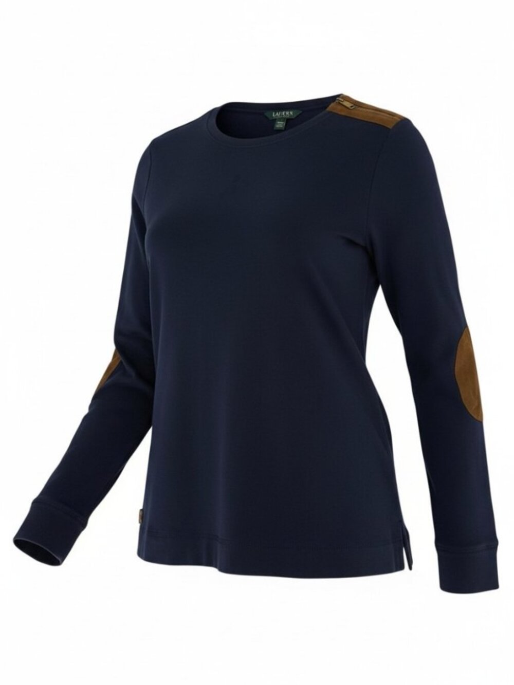 LAUREN RALPH LAUREN Navy Cotton faux-suede Elbow Patch Shoulder Zip Top size XL